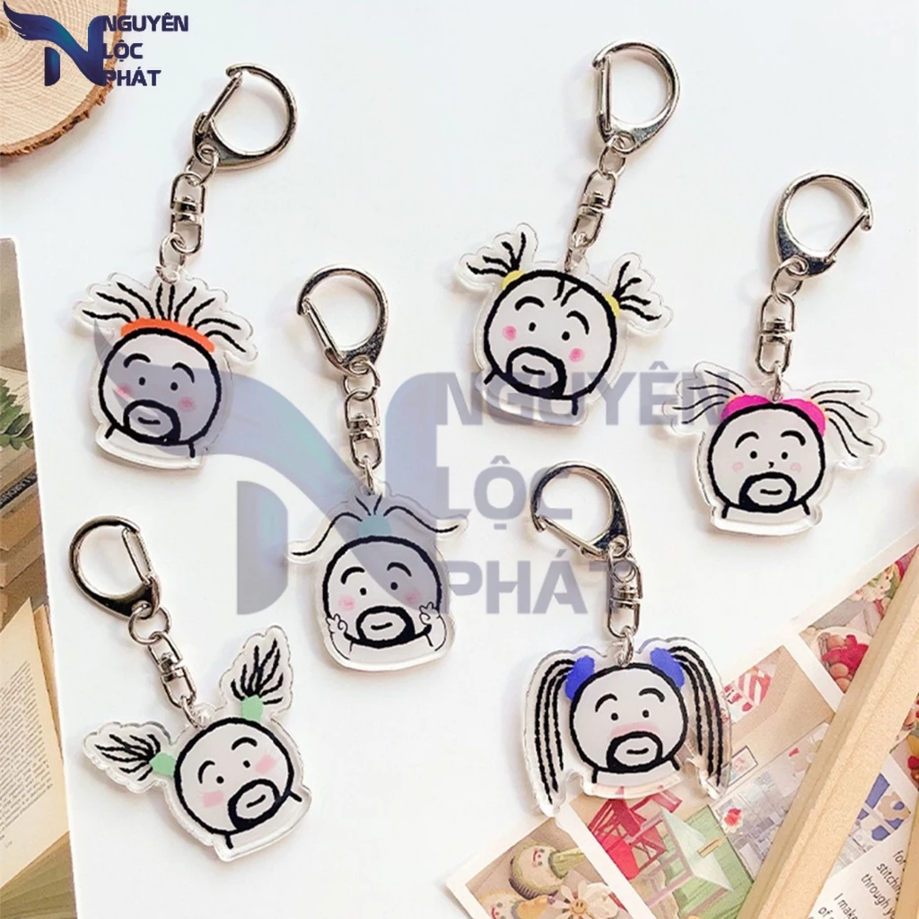 Cartoon creative beard girl acrylic keychain dễ thương vui nhộn mặt